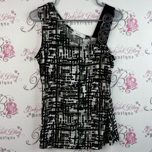 Ricki's tank top, abstract, zipper, rose detail, Black and Gray Patterned Top